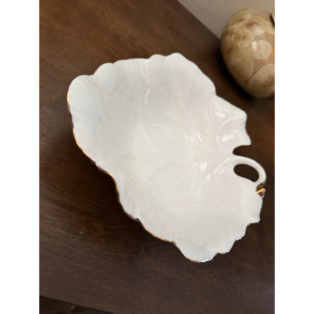 Chuan Kuo bone china leaf shaped dish vintage